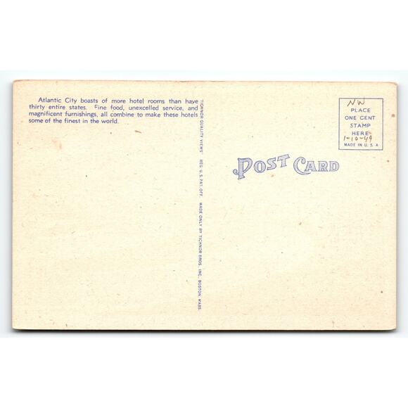 Vintage Marlborough-Blenheim Hotel Atlantic City NJ Linen Postcard - Picture 2 of 2